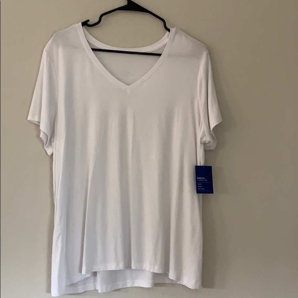 A plain white V-neck tee shirt